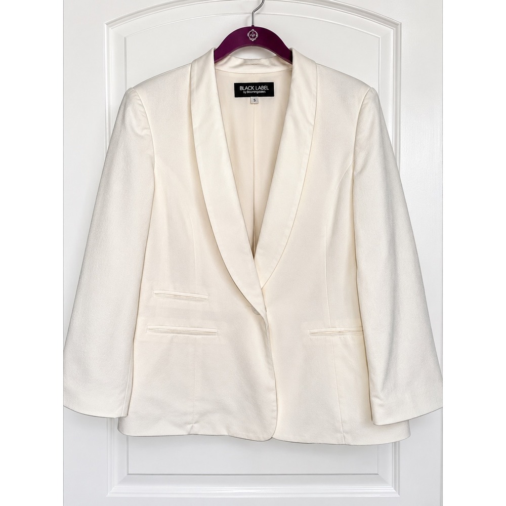 Black Label by Evan-Picone Ivory Linen Blend Shawl Collar Blazer Size 12